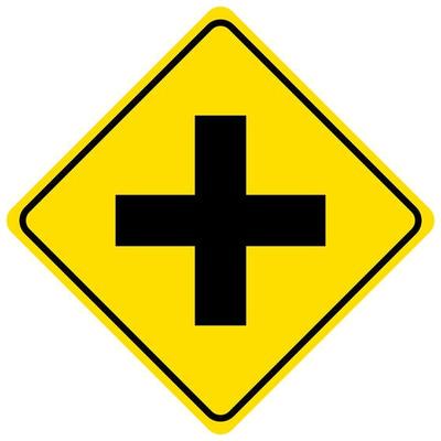 Warning sign for an uncontrolled crossroad on white background