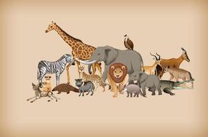 Group of wild animal on background vector