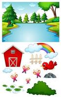 Blank river scene with isolated cartoon character and objects vector