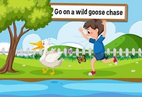 English idiom with picture description for go on a wild goose chase vector