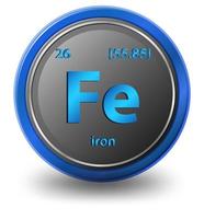 Iron chemical element. Chemical symbol with atomic number and atomic mass. vector