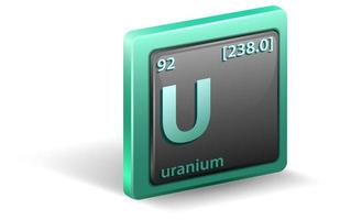 Uranium chemical element. Chemical symbol with atomic number and atomic mass. vector