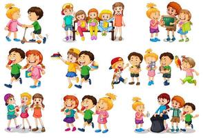 Set of different kid playing with their toys cartoon character isolated on white background vector