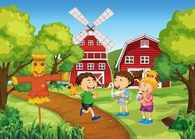 Scene with many children in the farm vector