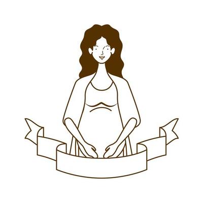 Silhouette of woman pregnant with decorative ribbon