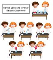 Scientist explaining baking soda and vinegar balloon science experiment vector