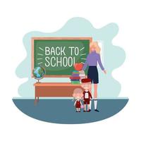 Woman with children of back to school vector