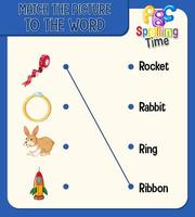 Word to picture matching worksheet for children vector