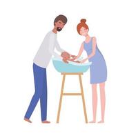 Parents with newborn baby in the bathtub vector