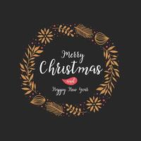 Christmas lettering design with wreath decoration vector