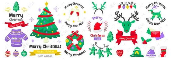 Christmas elements and emblems set vector