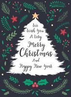 Christmas lettering tree design with decorations vector