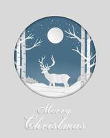 Paper art reindeer in forest scene in winter vector