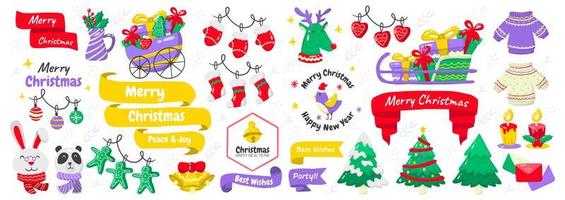 Christmas elements and emblems set vector