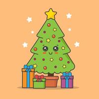 arbol de navidad kawaii vector