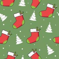 Christmas Seamless Pattern with Stocking and Tree vector