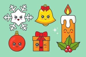 Christmas element kawaii set vector