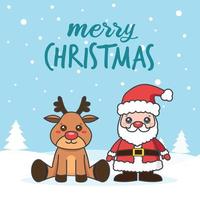 Christmas card with Santa and deer in the snow vector