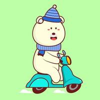 Cartoon cute polar bear rides scooter cartoon vector