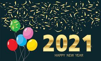 Happy new year, balloons and golden metal numbers vector