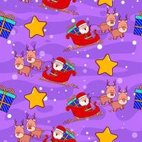 Seamless pattern with cute Santa Claus on sleigh vector