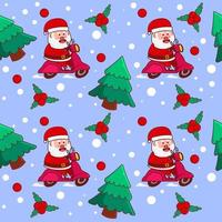 Seamless pattern with cute Santa Claus riding scooter vector