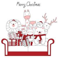 Christmas design with cute animals and gifts on sofa vector