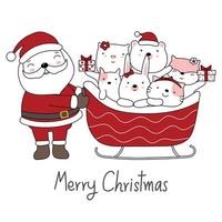 Christmas greeting with santa and cute animals in sled vector