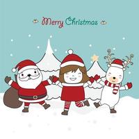 Christmas greeting card design with cute characters vector