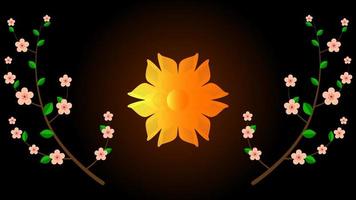 Shiny gradient sunflower and tree branches with flowers vector