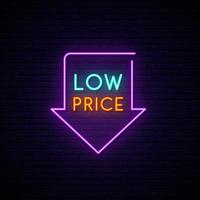 Low price arrow neon signboard. vector