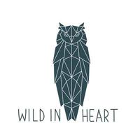 Geometric owl and wild in heart text t-shirt design vector