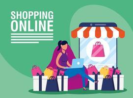 banner de compras online y comercio electrónico. vector