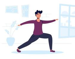 Man practicing exercise in the house vector