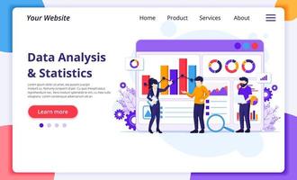Data Analysis concept, People work in front of a big screen. Auditing, Financial consulting. Modern flat web page design for website and mobile development. Vector illustration
