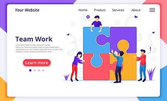 Teamwork concept, people connecting piece puzzle elements vector