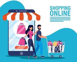 banner de compras online y comercio electrónico. vector