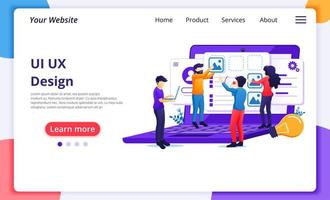 ui ux design concept, personas que crean un diseño de aplicación vector