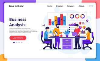 Business Analysis concept, People sitting on desk work with charts and graphic data visualization. Modern flat web page design for website and mobile development. Vector illustration