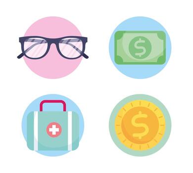 Conjunto de iconos de concepto de servicio de seguro de salud vector