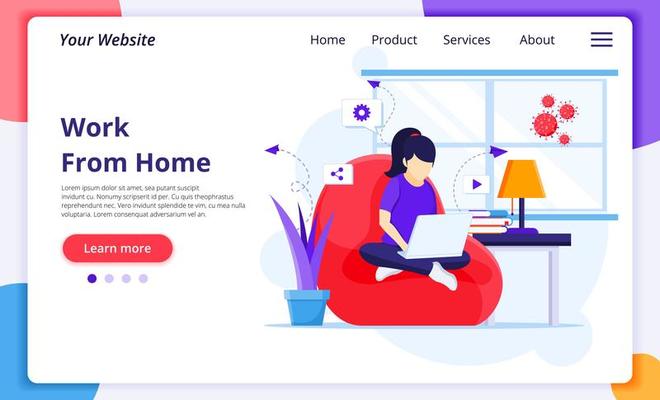 Working from home concept, a woman sitting on a sofa