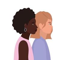 dibujos animados de mujeres de cabello negro y castaño en vista lateral vector