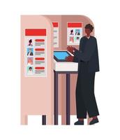 Man with black suit in a voting booth vector