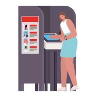 Woman voting with brown hair voting booth vector