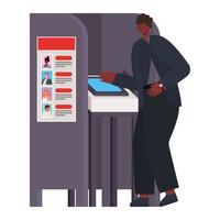 Man voting with black suit at voting booth vector