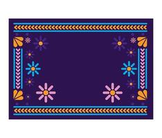 alfombra mexicana con marco floral vector