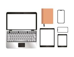 Mockup laptop tablet smartphone y diseño de notebook. vector