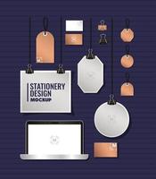 Laptop and branding mockup set design vector