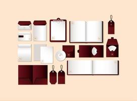 Mockup set with dark red branding design vector