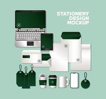 Mockup set with green branding design vector